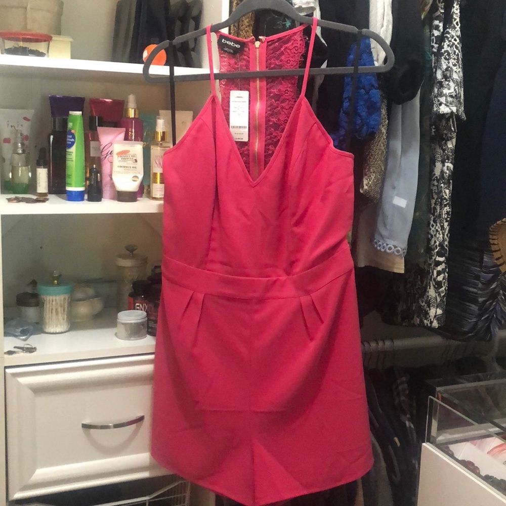 NWT BeBe Fuchsia Lace Back Romper